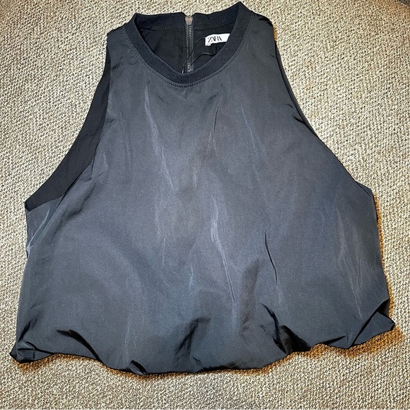 Black Zara Taffeta Balloon Puff Hem Sleeveless Top - Picture 5 of 7